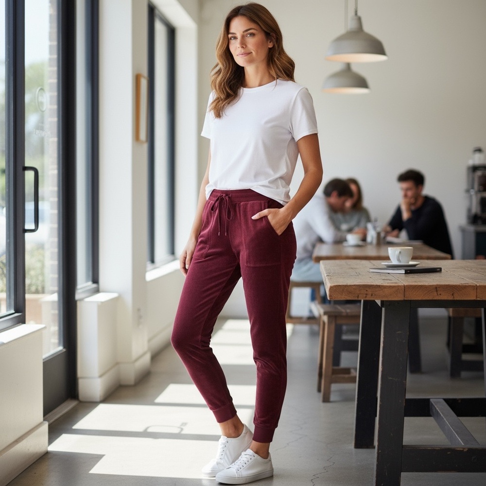 NWT Stars Above Berry Velour Jogger Cozy Soft Athleisure‎ Holiday Cabin Core